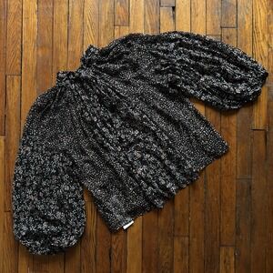 Ulla Johnson Floral Silk Balloon Sleeve Blouse Womens 6‎ Black White Coquette